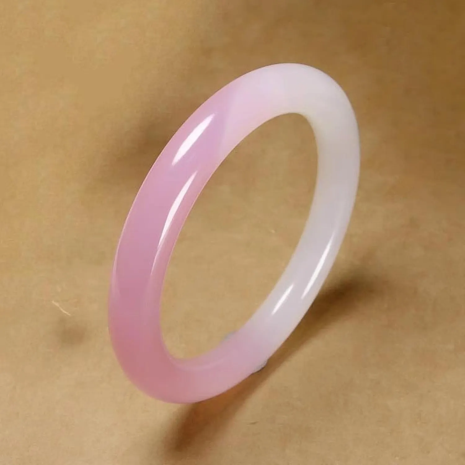 Natural Jade Bangle Bracelet For Women Half White, Half Pink Crystal Girl Ice Transparent Bracelet