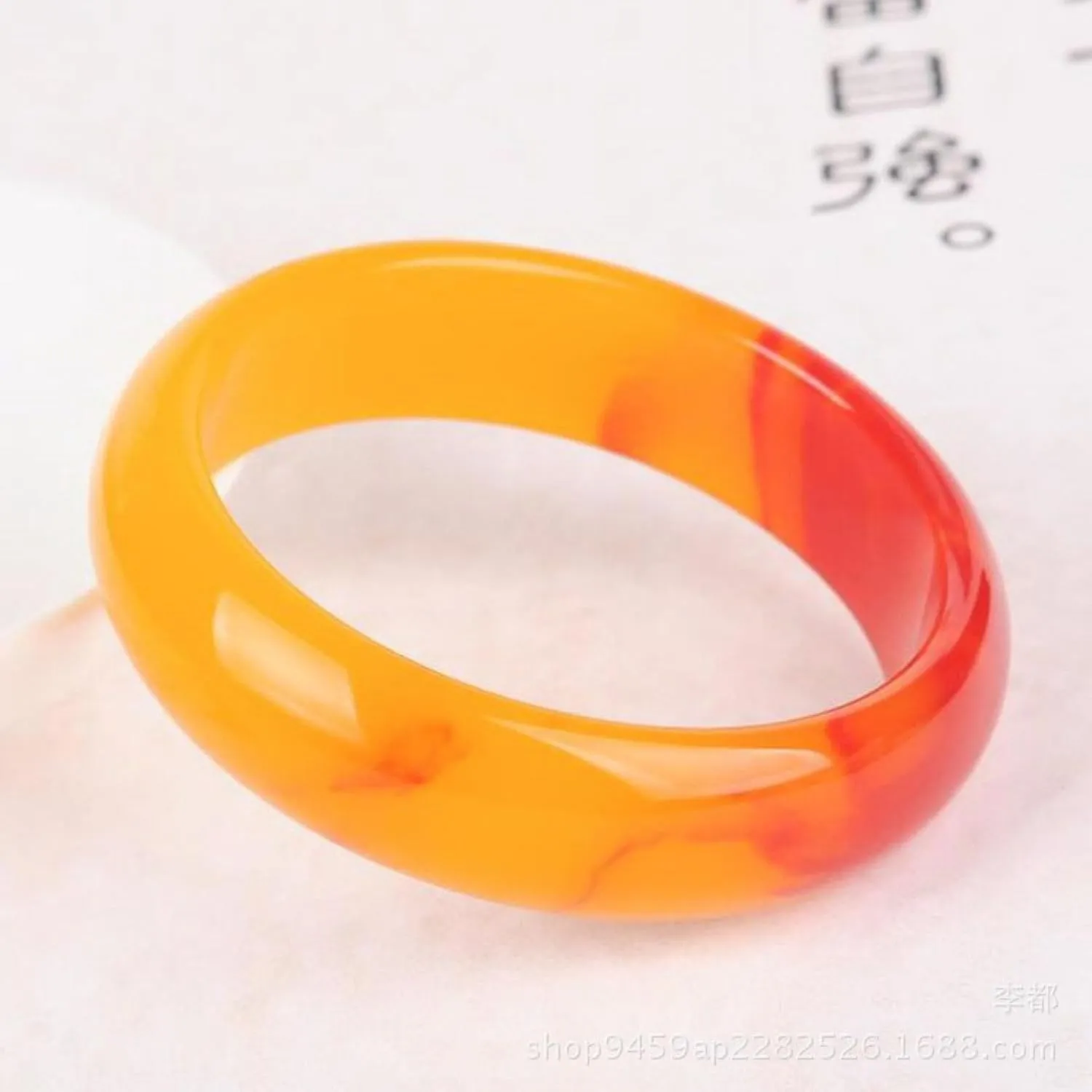 Natural Jade Bangle Bracelet for Women Red and Yellow Floating Flower Gorgeous Bracelet