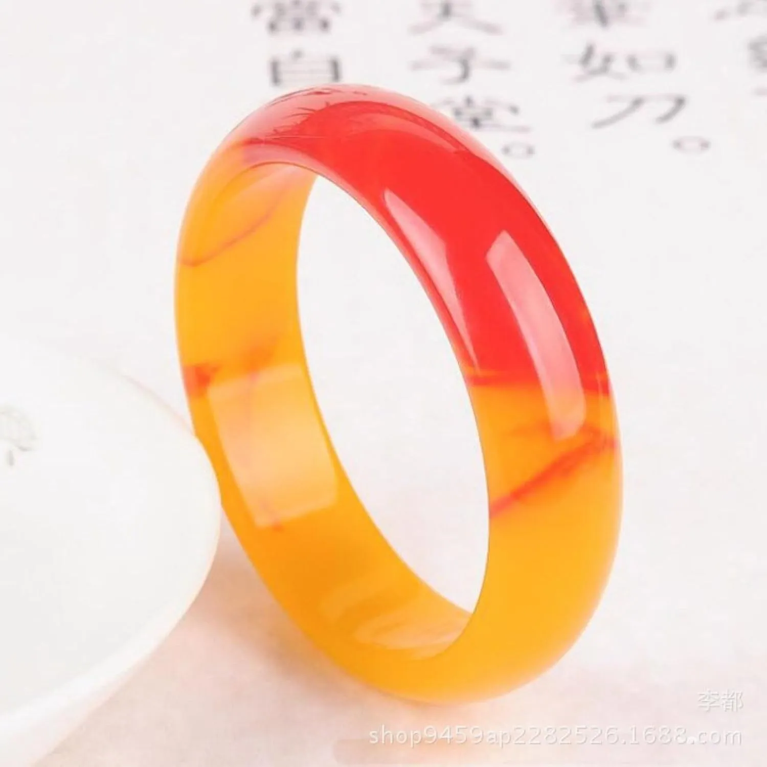 Natural Jade Bangle Bracelet for Women Red and Yellow Floating Flower Gorgeous Bracelet
