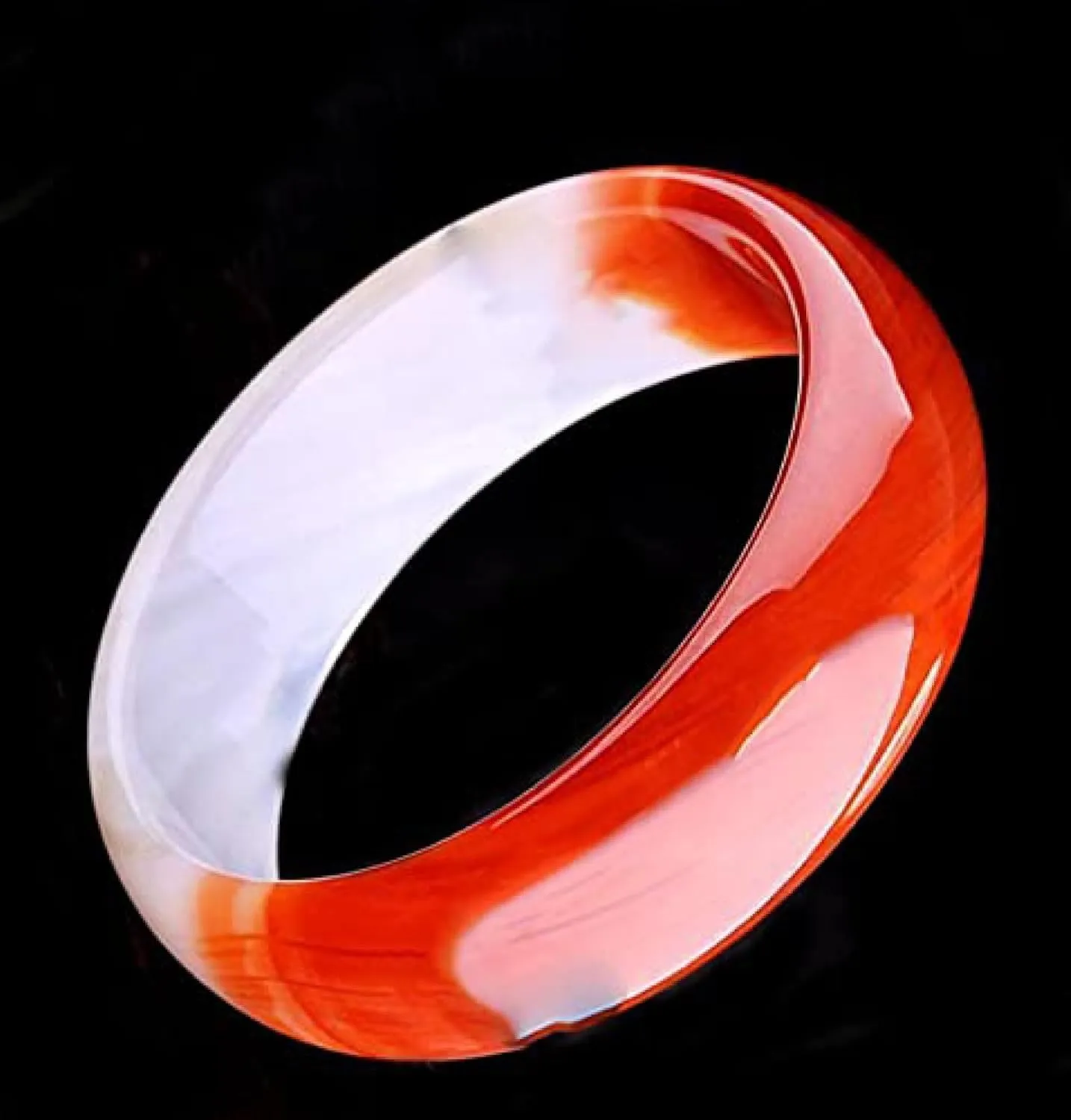 Natural Jade Bangle Bracelet For Women White and Red Wide Strip Good Luck And Happiness Bracelet