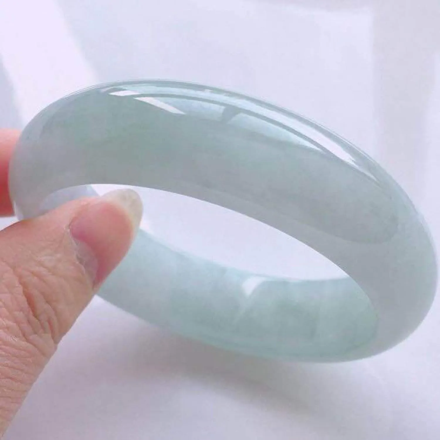 Natural Jade Bangle Bracelet for Women,Light Green Ice Good Luck Jadeite Bracelet,