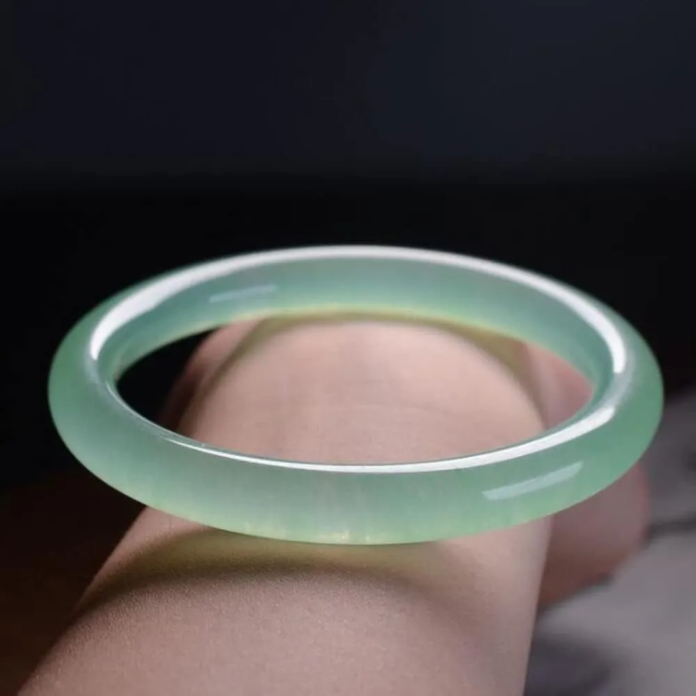 Natural Jade Bangle, Light Green Jade Bangle, 54mm
