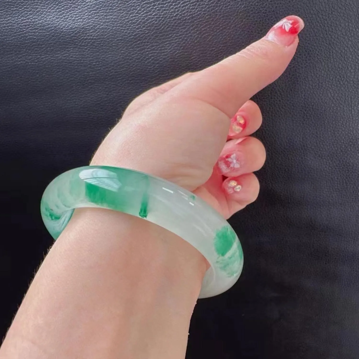 Natural Jade Bracelet, Ladies Handmade A-grade Jade, African, Ice Floating Flower, A-grade Bracelet, Wutai Mountain Host, Blessing, With Certificate