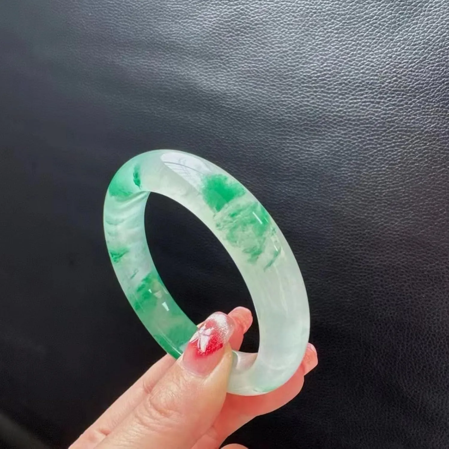 Natural Jade Bracelet, Ladies Handmade A-grade Jade, African, Ice Floating Flower, A-grade Bracelet, Wutai Mountain Host, Blessing, With Certificate