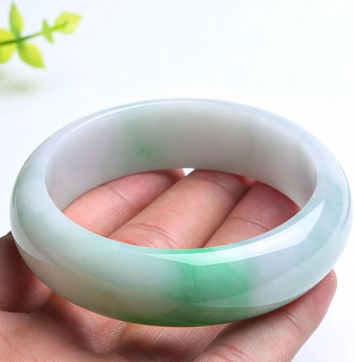 natural jade bracelet, Women, White Light Green Floating Flower Ice Jade Bangle,vintage bracelet women