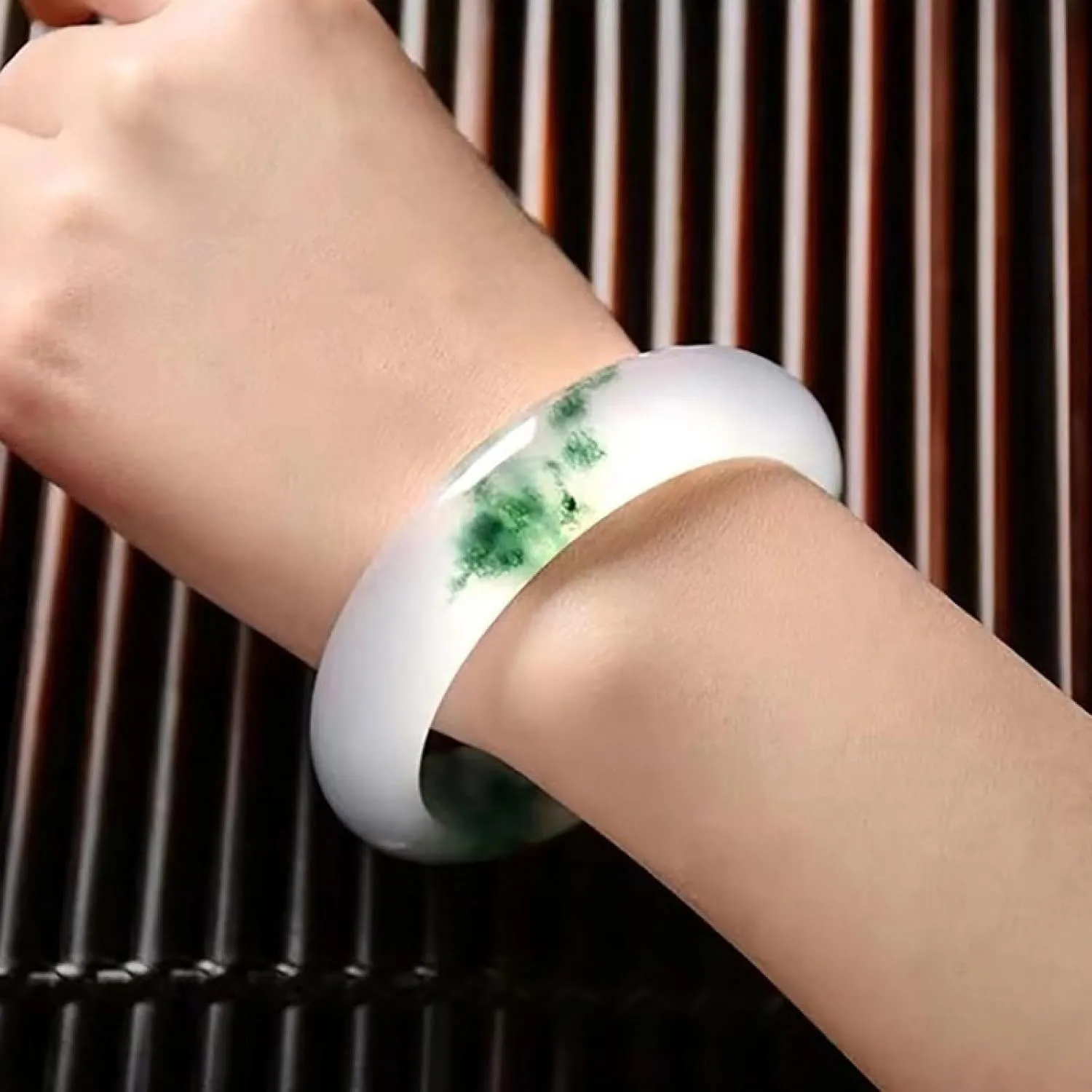 Natural jadeite bracelet, genuine white and green floating flowers for women, quartz jewelry