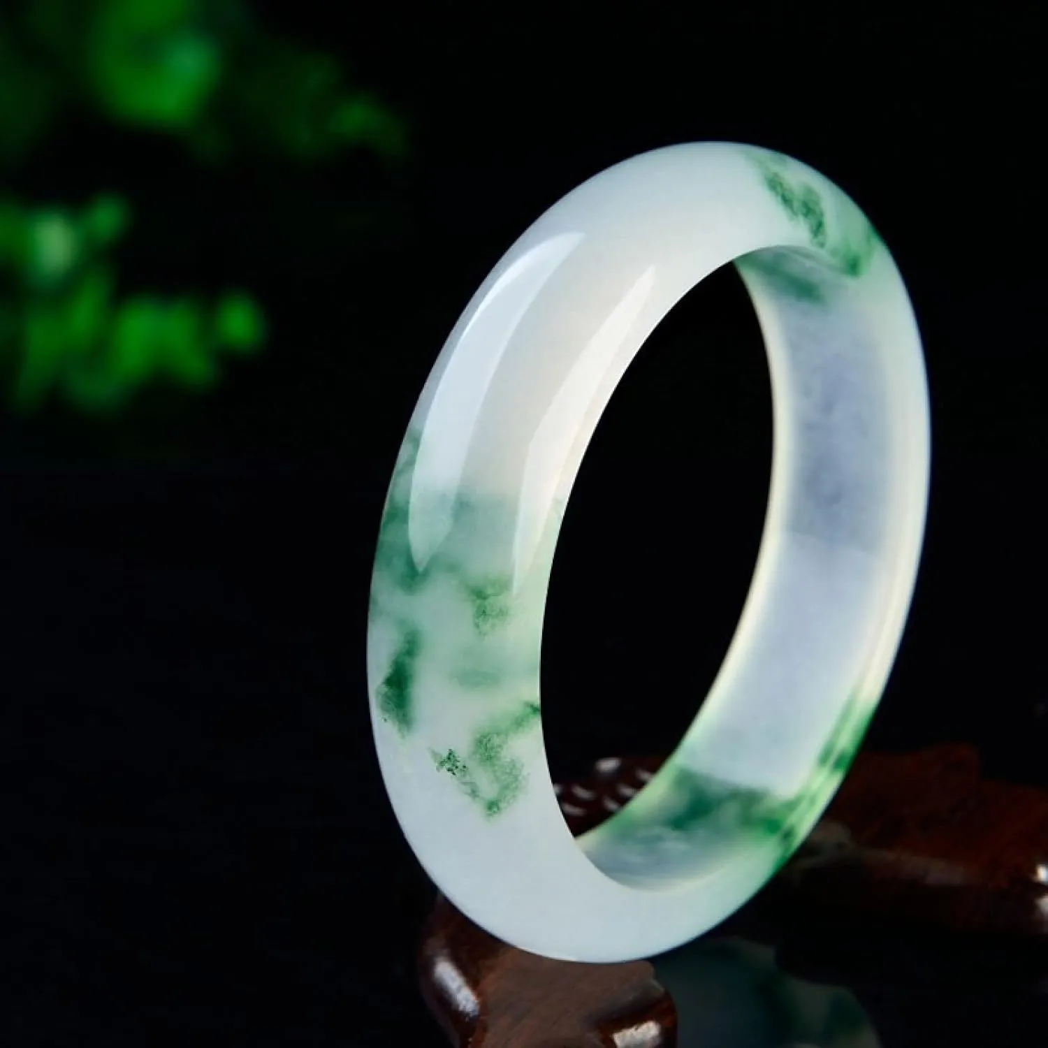 Natural jadeite bracelet, genuine white and green floating flowers for women, quartz jewelry