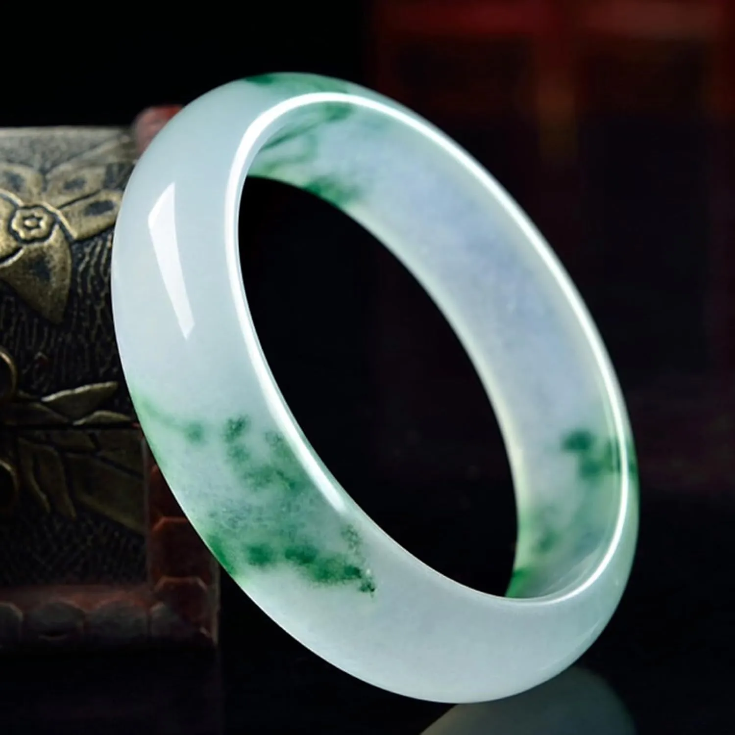 Natural jadeite bracelet, genuine white and green floating flowers for women, quartz jewelry