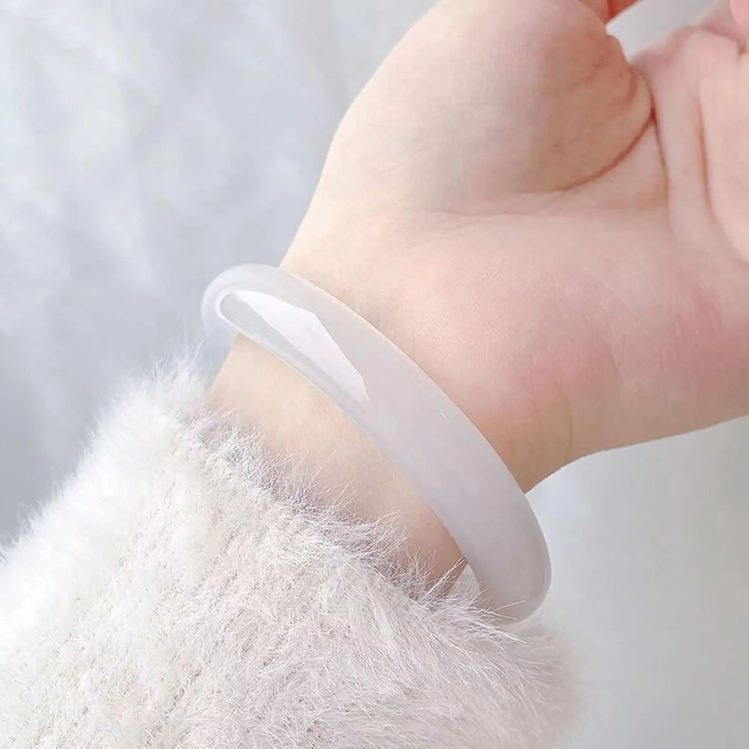 Natural White Genuine Jadeite Bracelet For Women,Ice Transparent Vintage Agate,Handmade