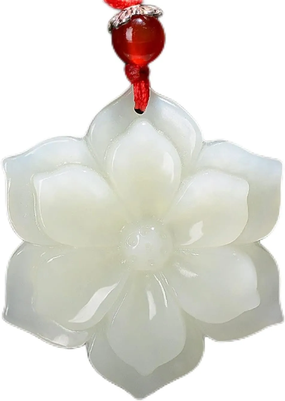 Natural White Jade Flower Pendant Jadeite Necklace Charm Jewellery Fashion Accessories Hand-Carved Luck Amulet Sweater Chain