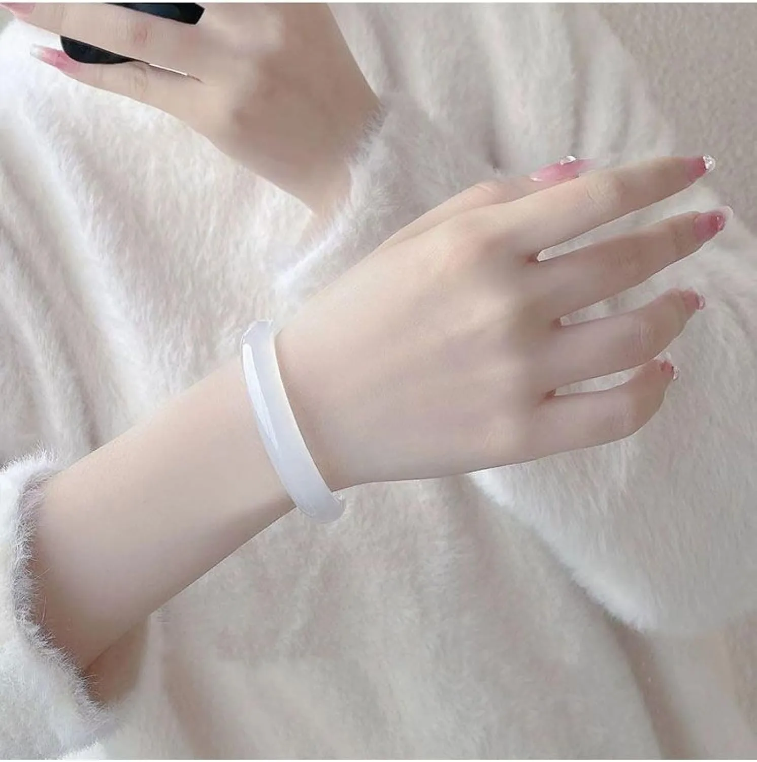 Natural white jadeite jade bracelet, agate bracelet, white moonlight chalcedony, women's gift,