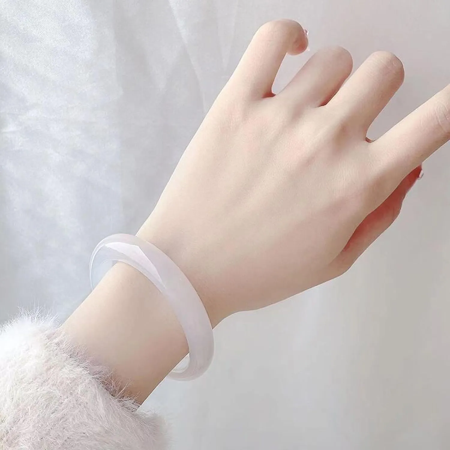 Natural white jadeite jade bracelet, agate bracelet, white moonlight chalcedony, women's gift,