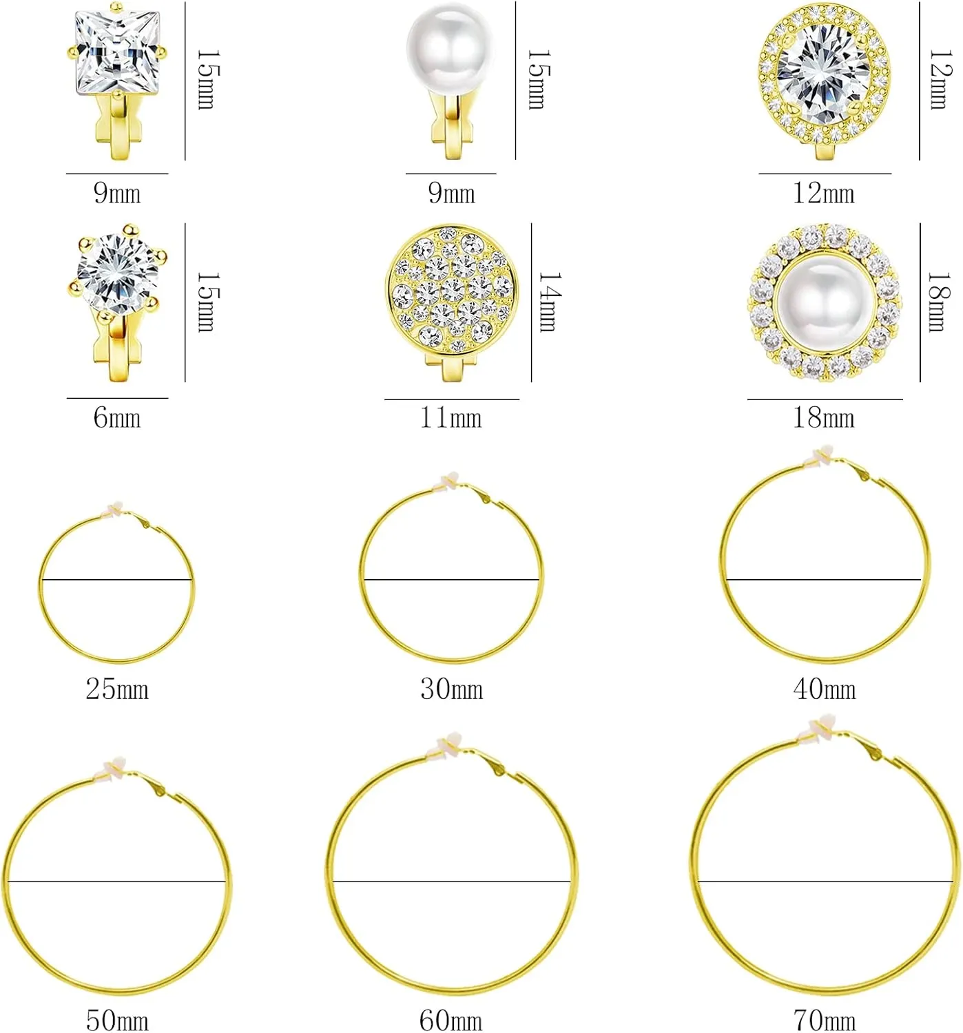 NEWITIN 12 Pairs Clip On Earrings for Women Cute Earring Crystal Pearl Stud Charming Fashion Earring Non Piercing Clip on Stud Earrings for Women