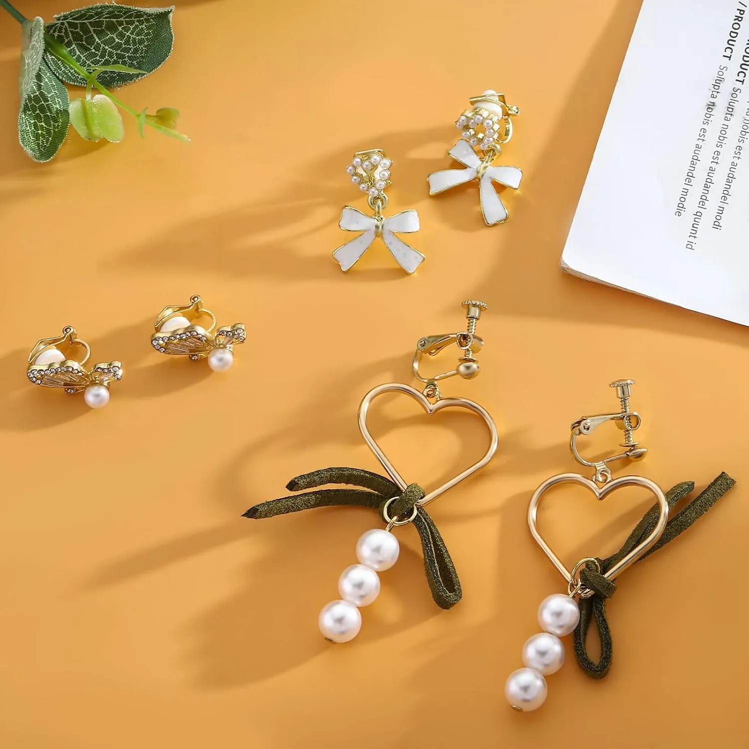 NEWITIN 16 Pairs Clip On Earrings for Women Cute Earring Charming Fashion Dangle Drop Earring Non Piercing Clip on Dangle Earrings for Women