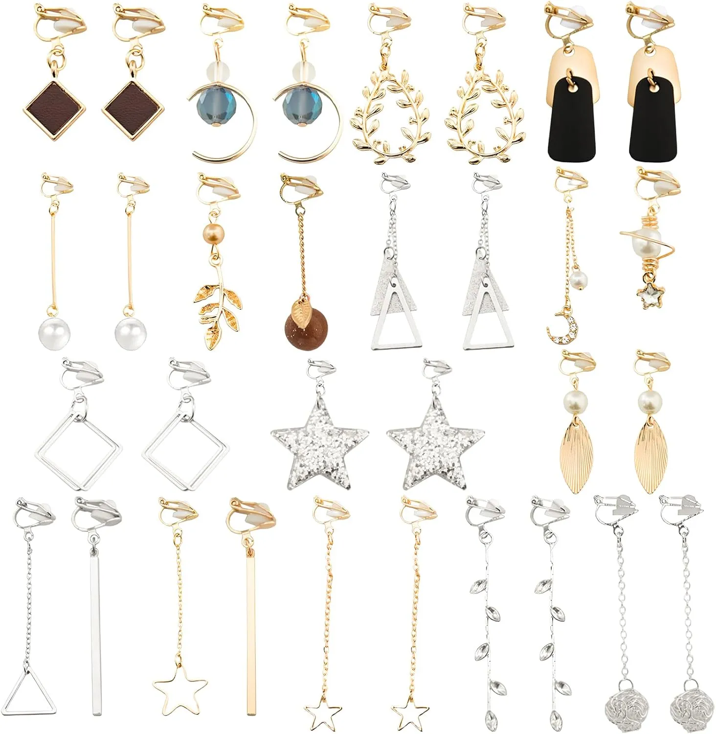 NEWITIN 16 Pairs Clip On Earrings for Women Cute Earring Charming Fashion Dangle Drop Earring Non Piercing Clip on Dangle Earrings for Women