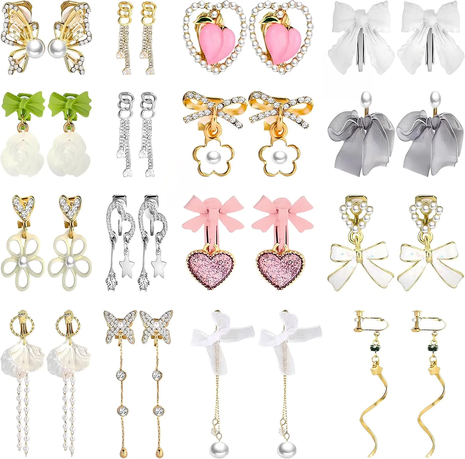 NEWITIN 16 Pairs Clip On Earrings for Women Cute Earring Charming Fashion Dangle Drop Earring Non Piercing Clip on Dangle Earrings for Women