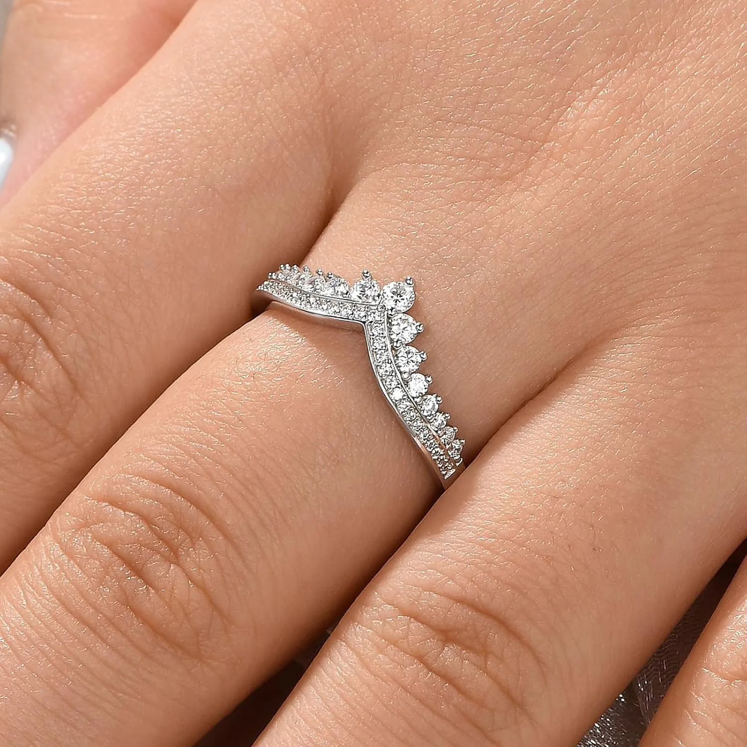 Newshe Jewellery AAAAA Crown Wedding Band for Women Stackable Eternity Rings 925 Sterling Silver Engagement Ring Size 5-10