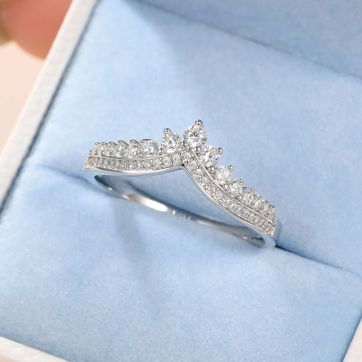 Newshe Jewellery AAAAA Crown Wedding Band for Women Stackable Eternity Rings 925 Sterling Silver Engagement Ring Size 5-10