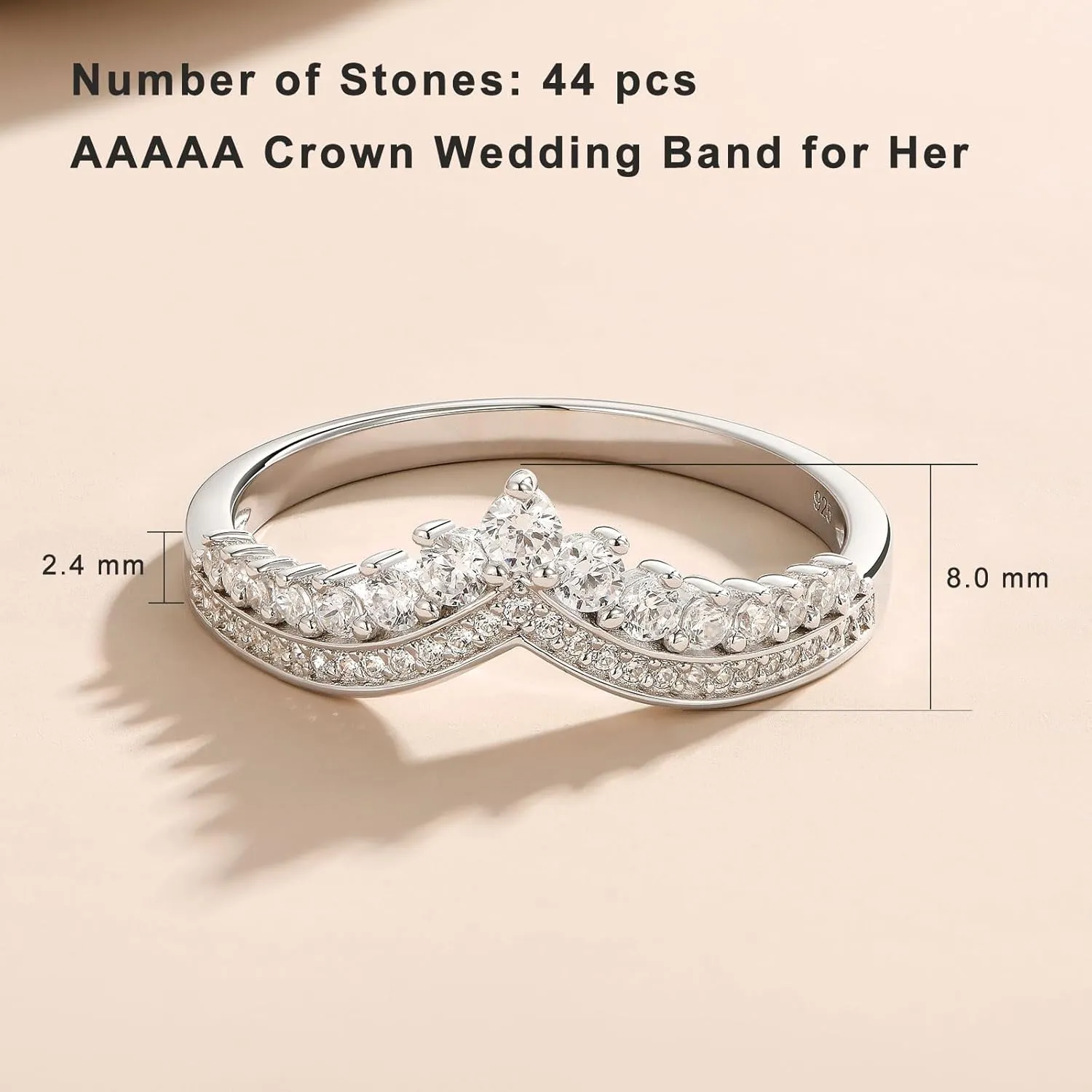 Newshe Jewellery AAAAA Crown Wedding Band for Women Stackable Eternity Rings 925 Sterling Silver Engagement Ring Size 5-10