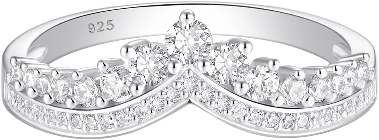 Newshe Jewellery AAAAA Crown Wedding Band for Women Stackable Eternity Rings 925 Sterling Silver Engagement Ring Size 5-10