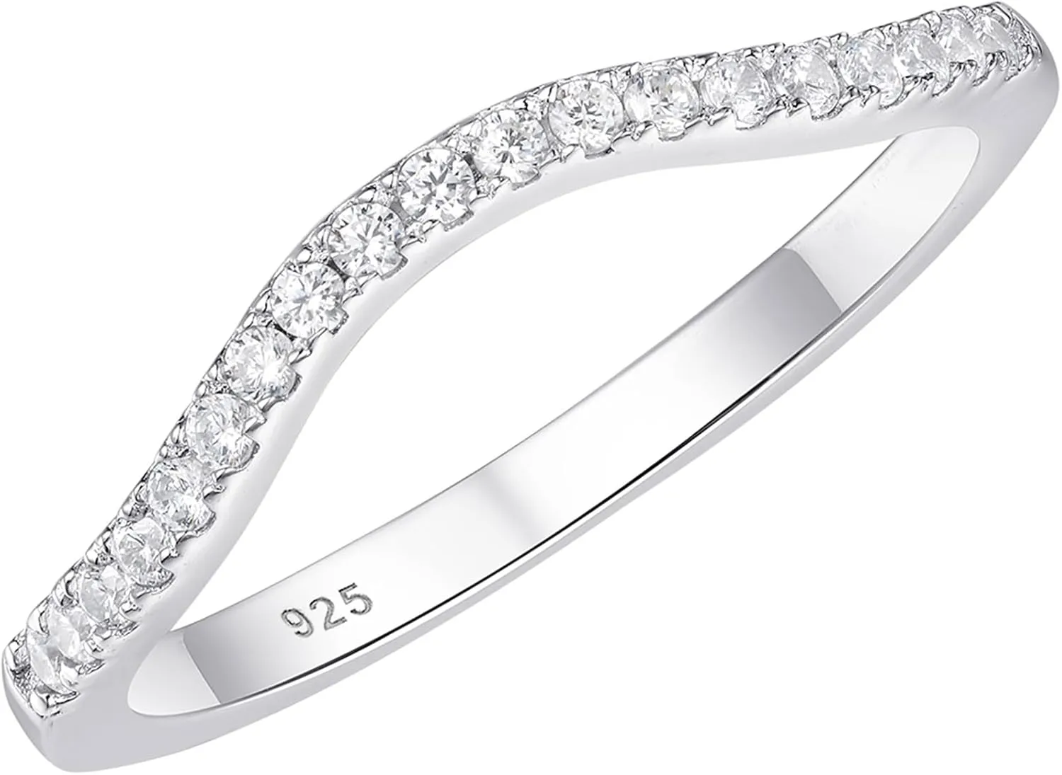 Newshe Jewellery Moissanite Curved Wedding Bands for Her Stacking Eternity Rings 925 Sterling Silver Wishbone Size 5-10