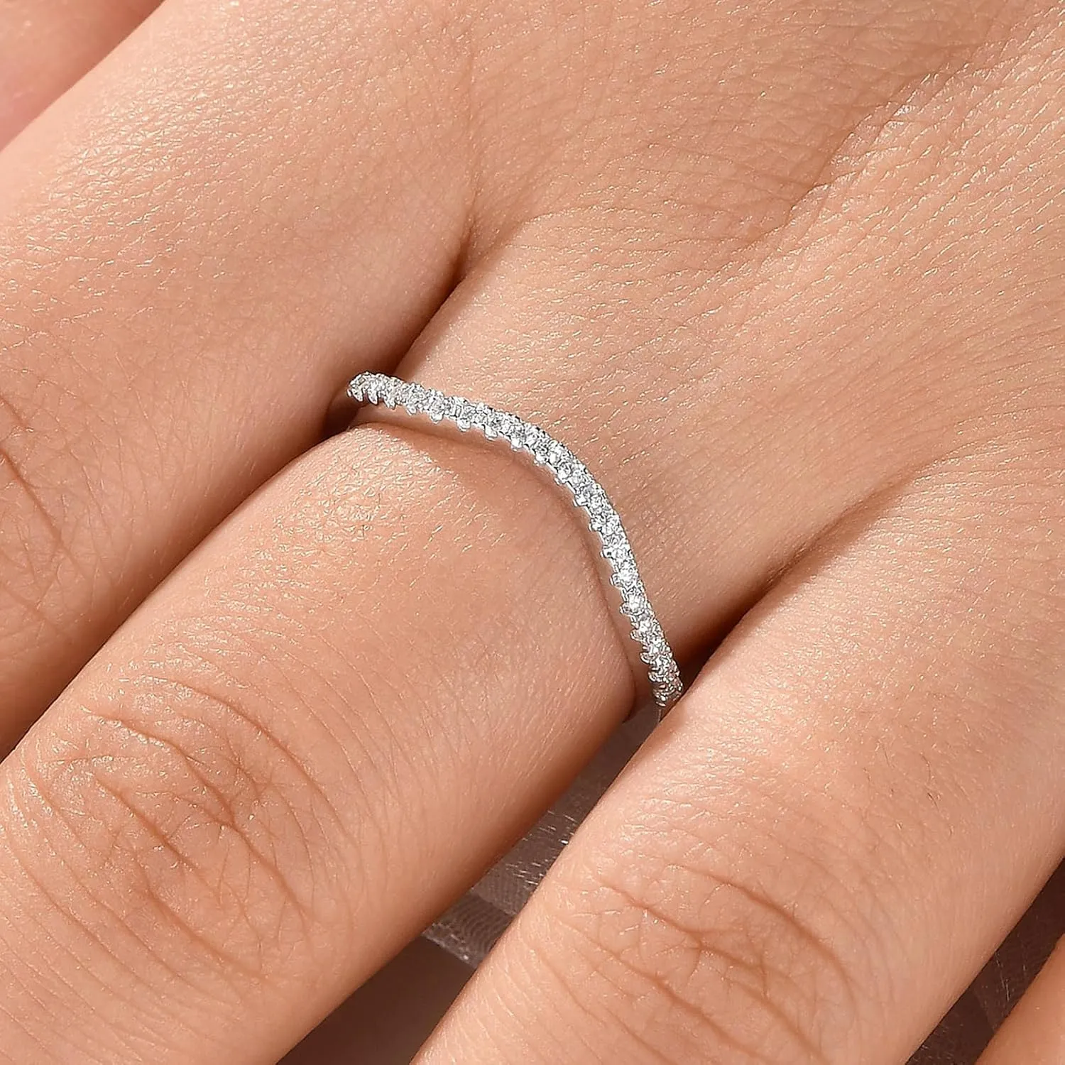 Newshe Jewellery Moissanite Curved Wedding Bands for Her Stacking Eternity Rings 925 Sterling Silver Wishbone Size 5-10
