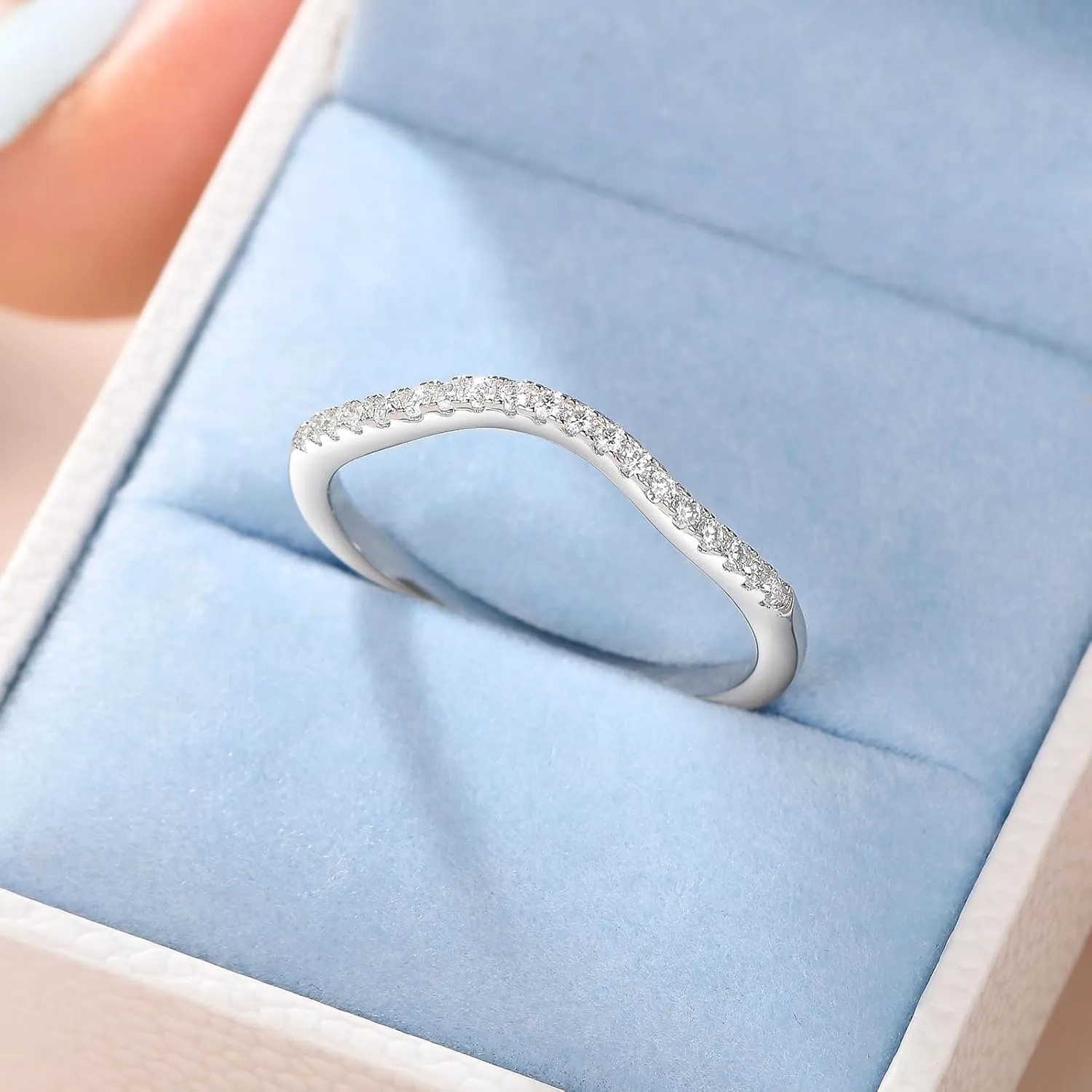 Newshe Jewellery Moissanite Curved Wedding Bands for Her Stacking Eternity Rings 925 Sterling Silver Wishbone Size 5-10