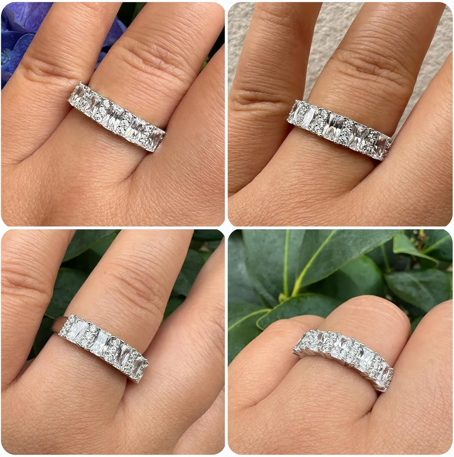 Newshe Jewellery Wedding Band Eternity Ring for Women AAAAA Cubic Zirconia Twisted 925 Sterling Silver Size 5-10