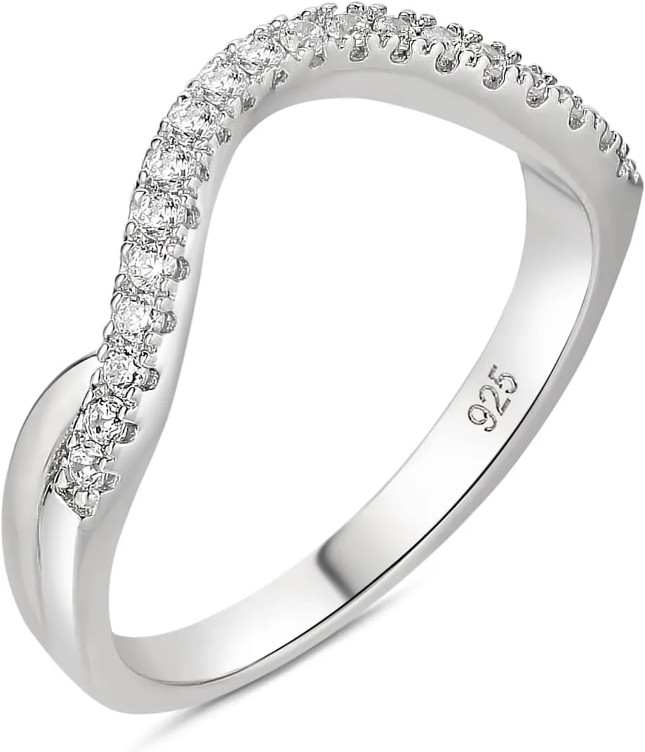 Newshe Jewellery Wedding Band Eternity Ring for Women AAAAA Cubic Zirconia Twisted 925 Sterling Silver Size 5-10