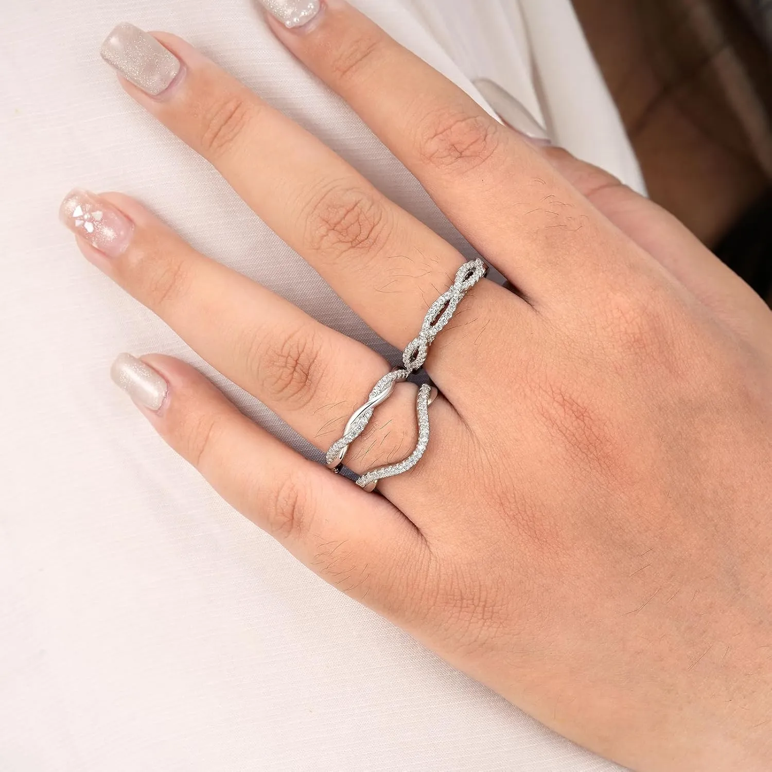 Newshe Jewellery Wedding Band Eternity Ring for Women AAAAA Cubic Zirconia Twisted 925 Sterling Silver Size 5-10