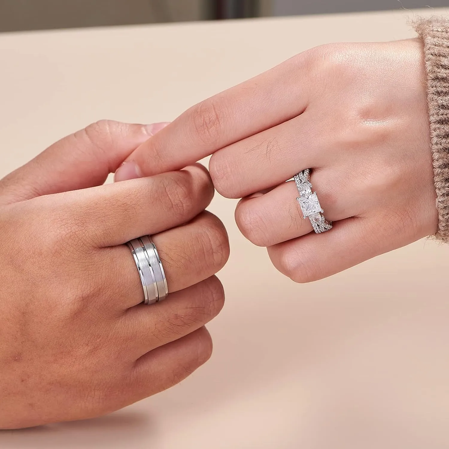 Newshe Jewellery Wedding Rings Set for Him and Her AAAAA Cz Women Mens Tungsten Bands 925 Sterling Silver Couples Size 5-12