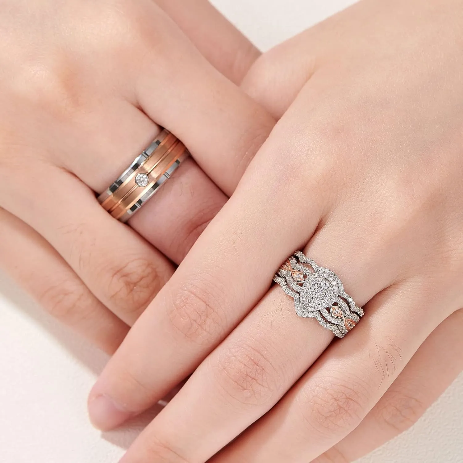 Newshe Jewellery Wedding Rings Set for Him and Her AAAAA Cz Women Mens Tungsten Bands 925 Sterling Silver Rose Gold 5-13