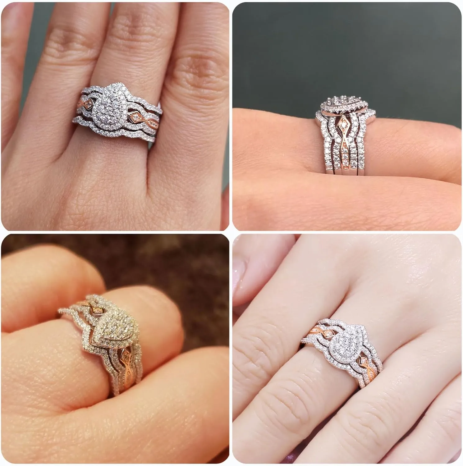 Newshe Jewellery Wedding Rings Set for Him and Her AAAAA Cz Women Mens Tungsten Bands 925 Sterling Silver Rose Gold 5-13