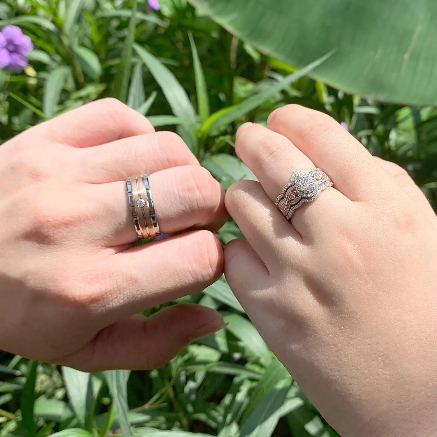 Newshe Jewellery Wedding Rings Set for Him and Her AAAAA Cz Women Mens Tungsten Bands 925 Sterling Silver Rose Gold 5-13