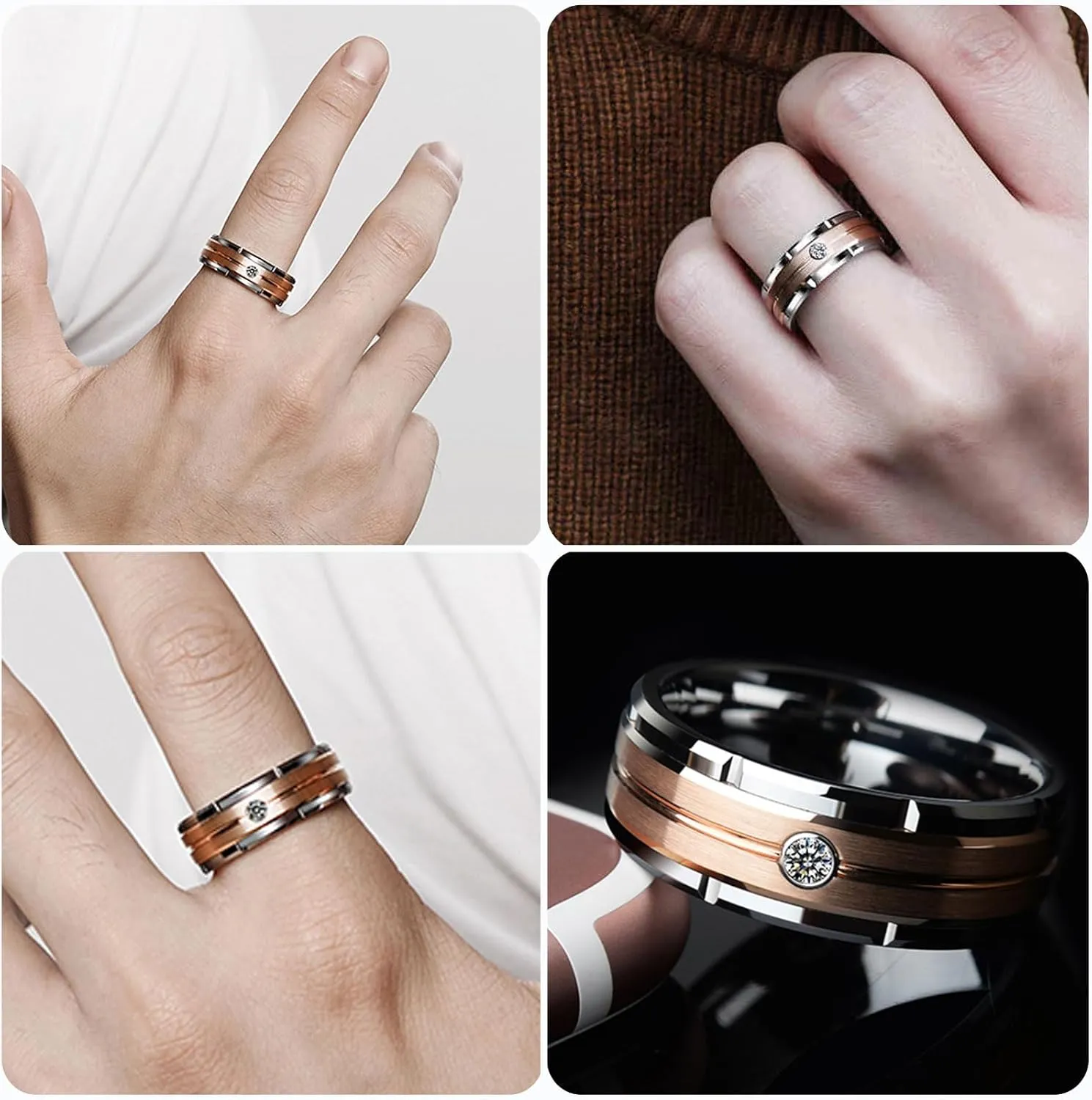 Newshe Jewellery Wedding Rings Set for Him and Her AAAAA Cz Women Mens Tungsten Bands 925 Sterling Silver Rose Gold 5-13