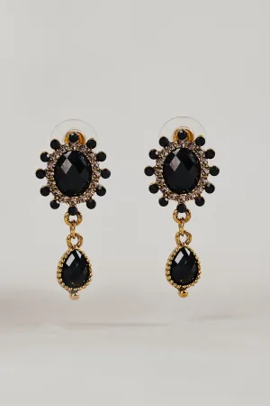 Noir Glass Drop Earrings - Black