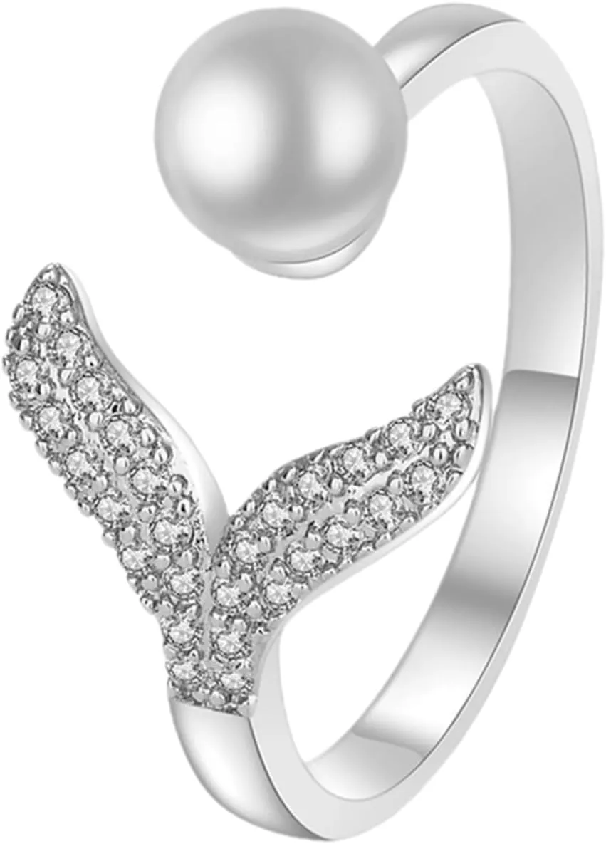 NOLITOY Mermaid Pearl Ring Adjustable Finger Jewelry for Women Ocean Themed Fashion Accessory for Parties Birthdays Everyday Wear Unique present Choice
