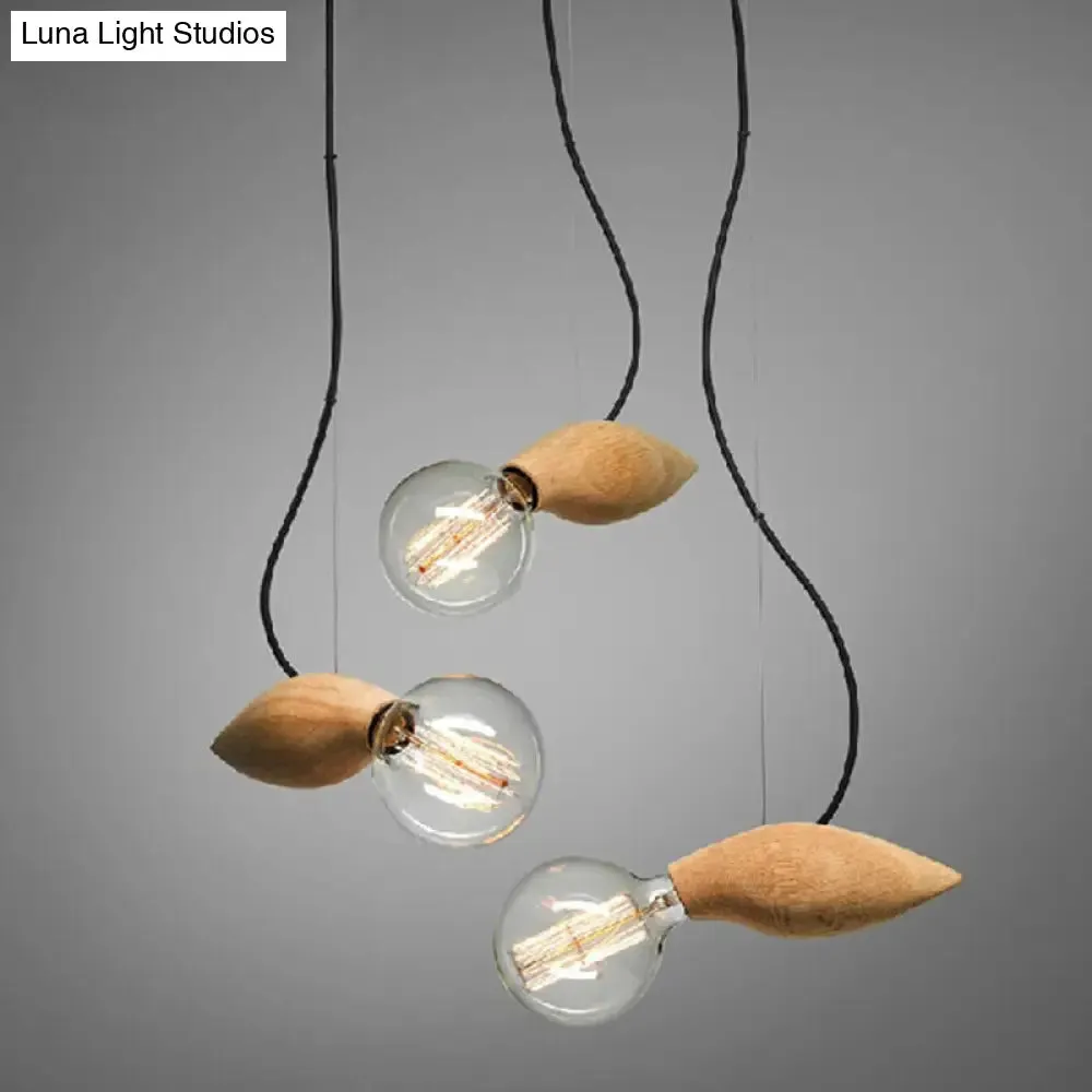 Nordic Style Hanging Pendant Light – Bee-Shaped Restaurant Ceiling Light, Wood Finish