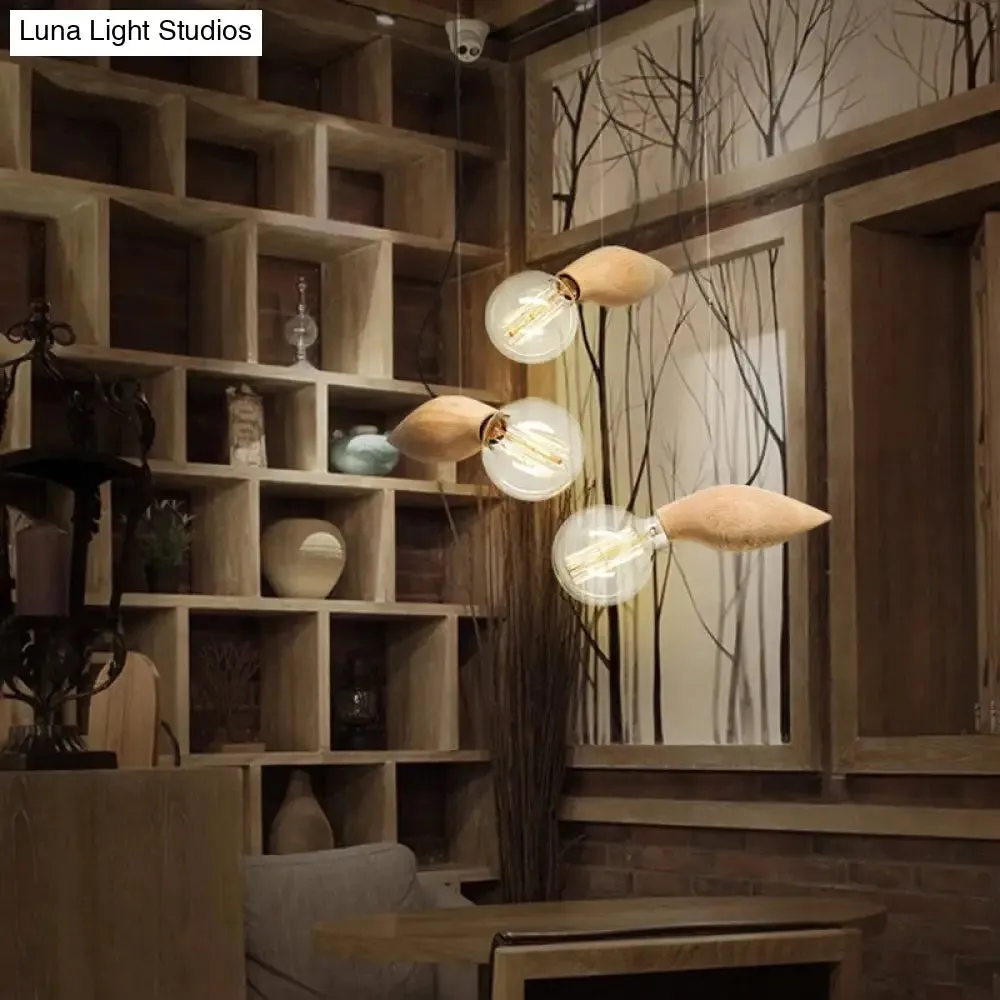 Nordic Style Hanging Pendant Light – Bee-Shaped Restaurant Ceiling Light, Wood Finish