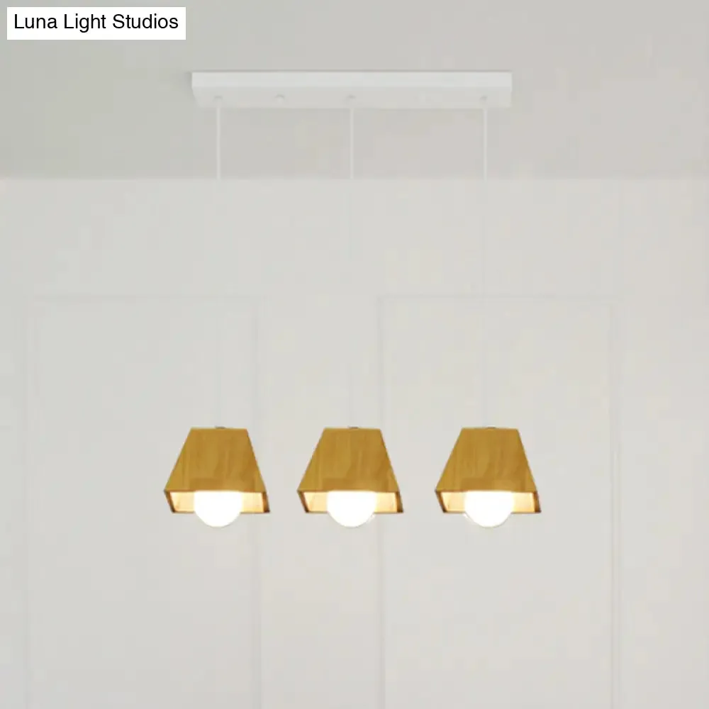 Nordic Wooden Dining Room Ceiling Light - Tapered Shape with 3 LED Pendant Lights