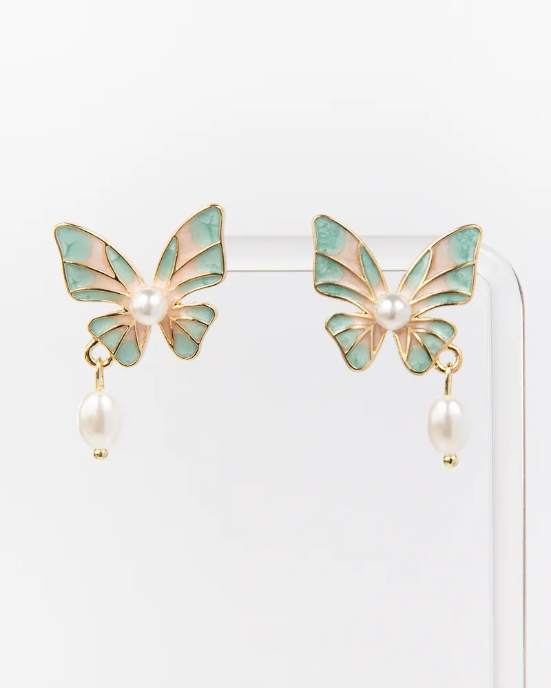 NYU NYU Summer Butterfly with Pearl Dangle Earrings