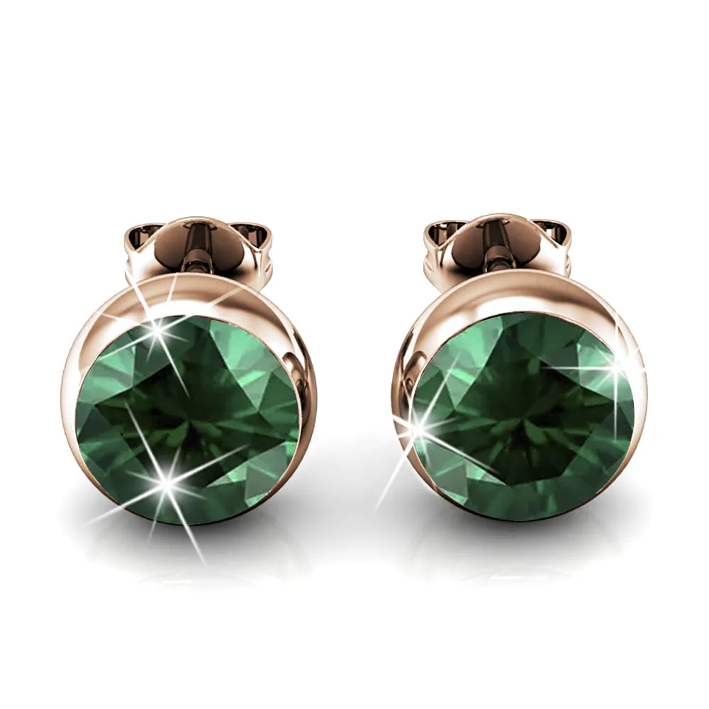 Opulence Earrings Embellished with Emerald  SWAROVSKI® Crystals in Rose Gold