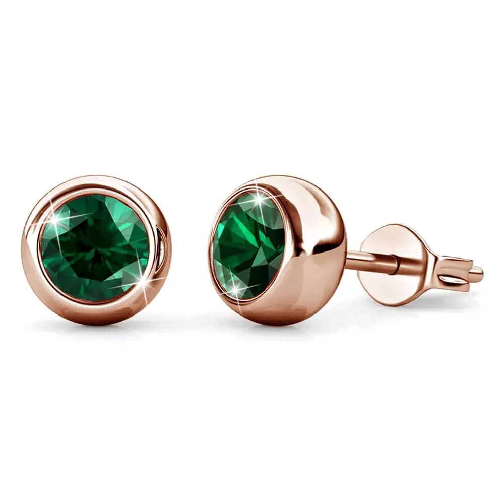 Opulence Earrings Embellished with Emerald  SWAROVSKI® Crystals in Rose Gold