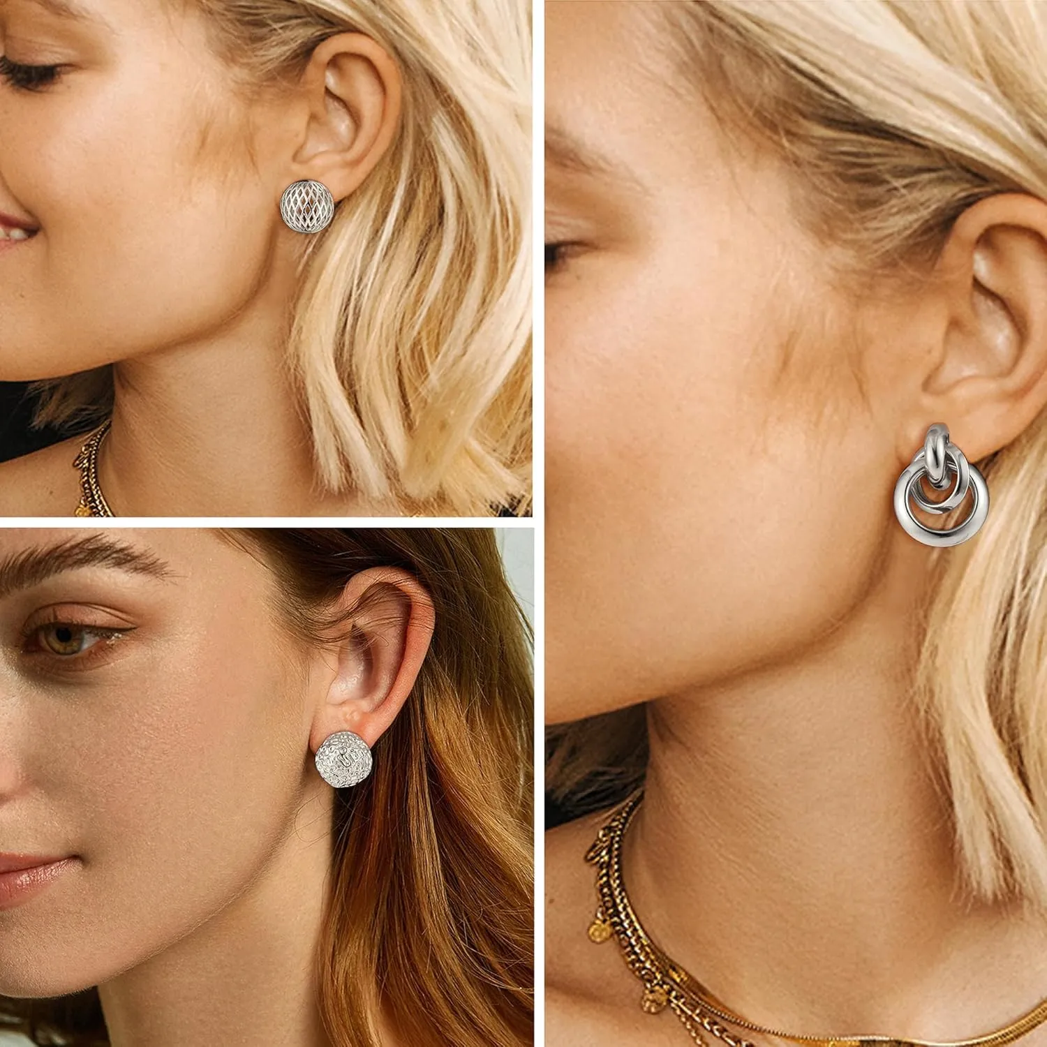 ORAZIO 4Pairs Clip On Earrings for Women Gold Silver Clip On Hoop Earrings Chunky Teardrop Clip Earrings Twist Round Clip On Stud Earrings No Piercing Fake Earrings Set