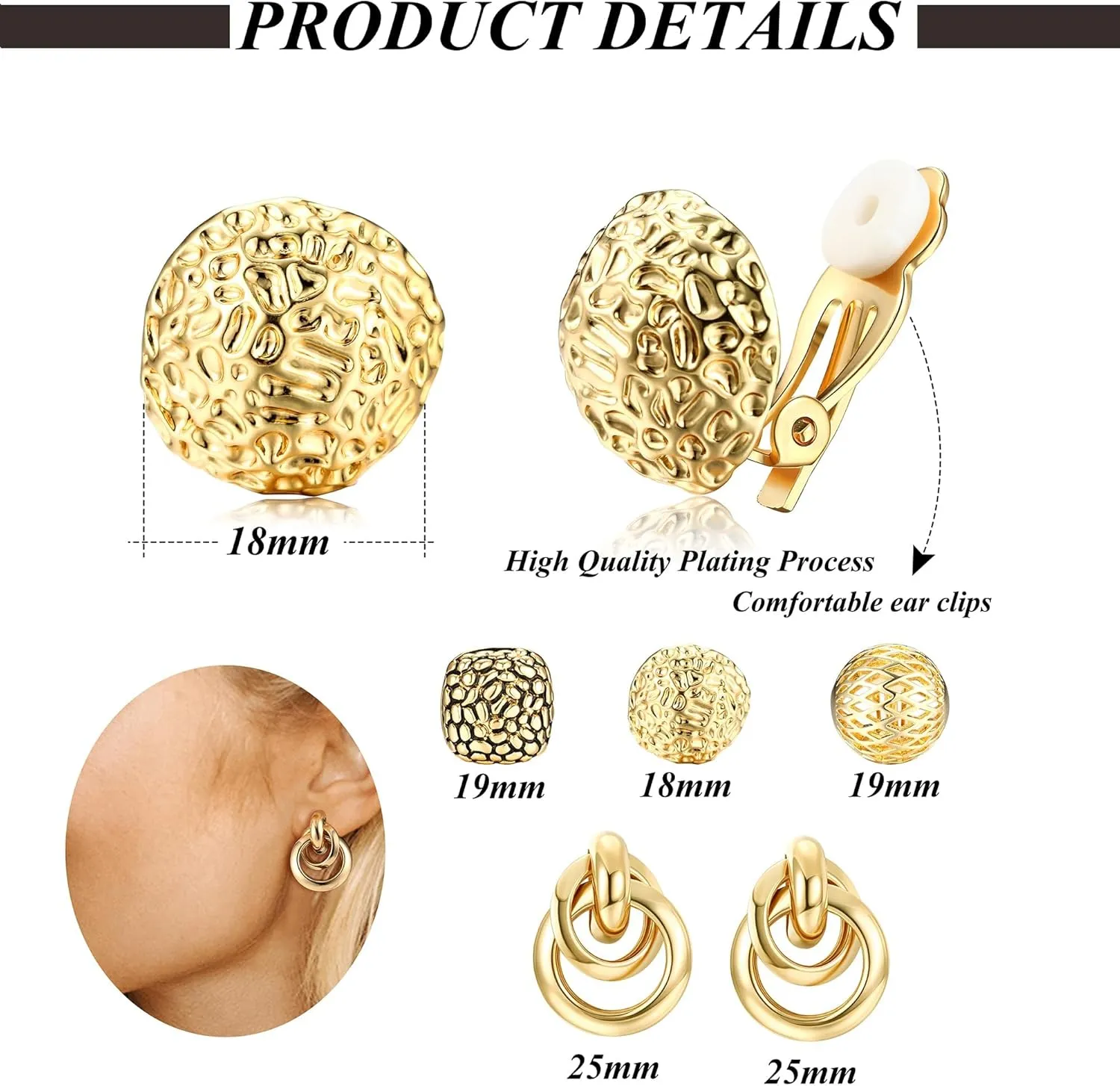 ORAZIO 4Pairs Clip On Earrings for Women Gold Silver Clip On Hoop Earrings Chunky Teardrop Clip Earrings Twist Round Clip On Stud Earrings No Piercing Fake Earrings Set