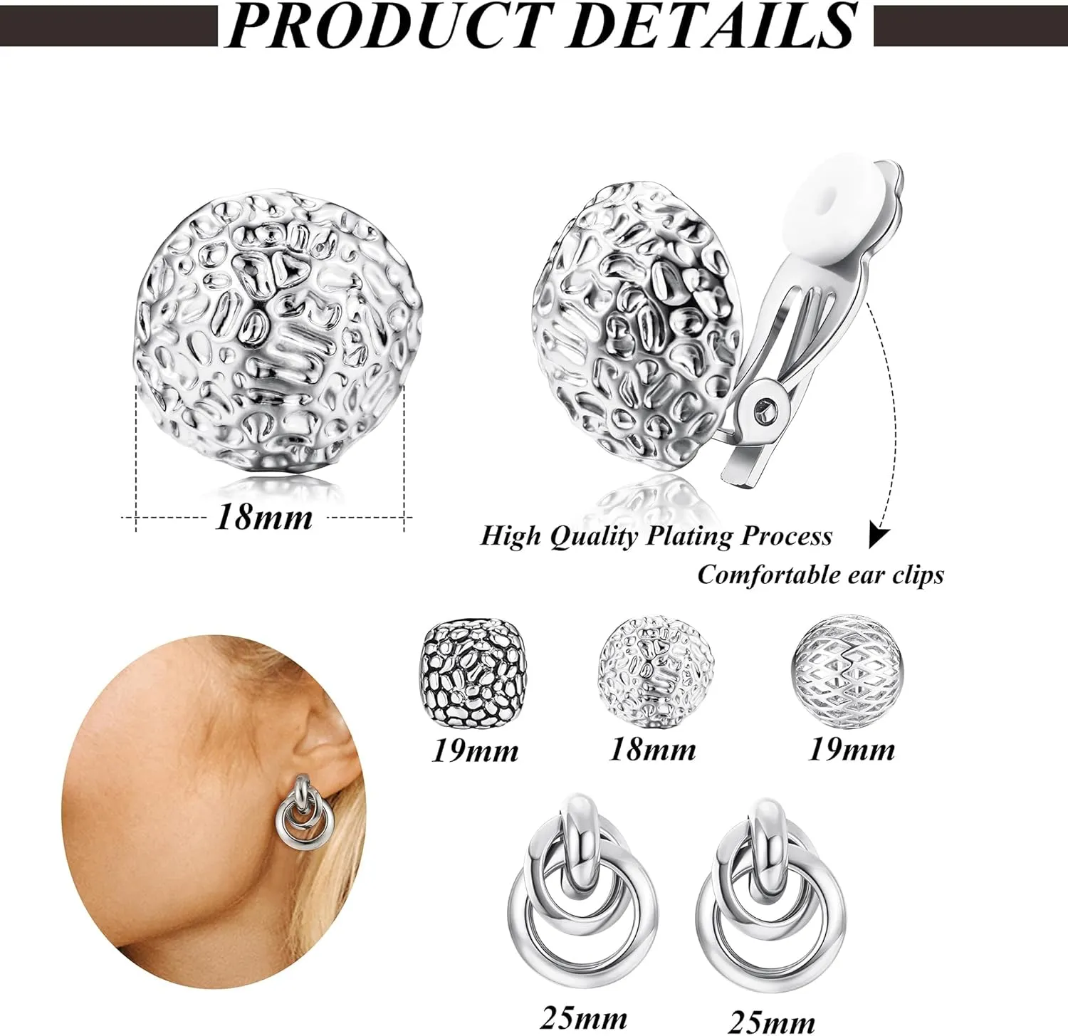 ORAZIO 4Pairs Clip On Earrings for Women Gold Silver Clip On Hoop Earrings Chunky Teardrop Clip Earrings Twist Round Clip On Stud Earrings No Piercing Fake Earrings Set