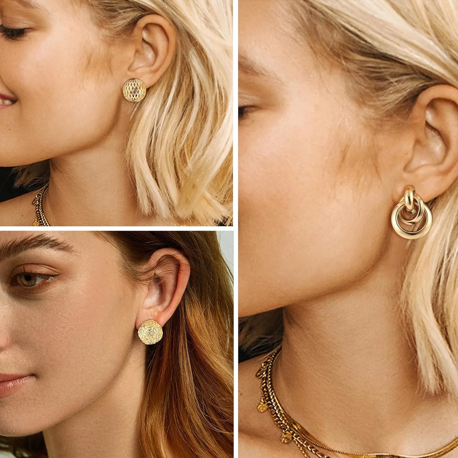 ORAZIO 4Pairs Clip On Earrings for Women Gold Silver Clip On Hoop Earrings Chunky Teardrop Clip Earrings Twist Round Clip On Stud Earrings No Piercing Fake Earrings Set