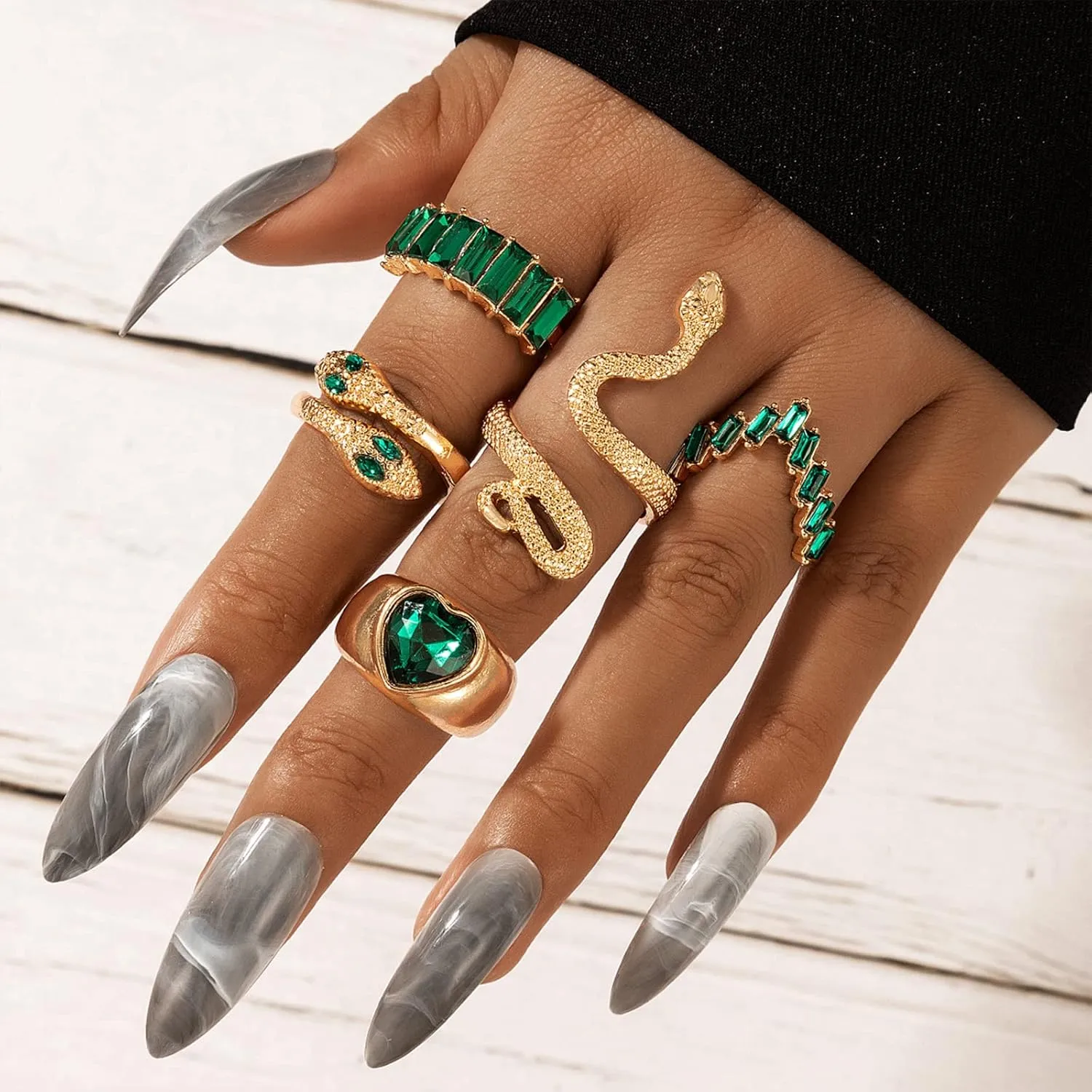 Otxas Gold Snake Ring - Adjustable Punk Boho Stacking Rings Set - Vintage Goth Silver Snake Ring Jewelry