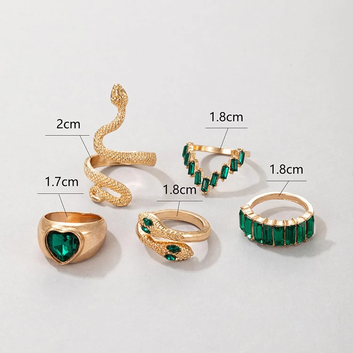 Otxas Gold Snake Ring - Adjustable Punk Boho Stacking Rings Set - Vintage Goth Silver Snake Ring Jewelry