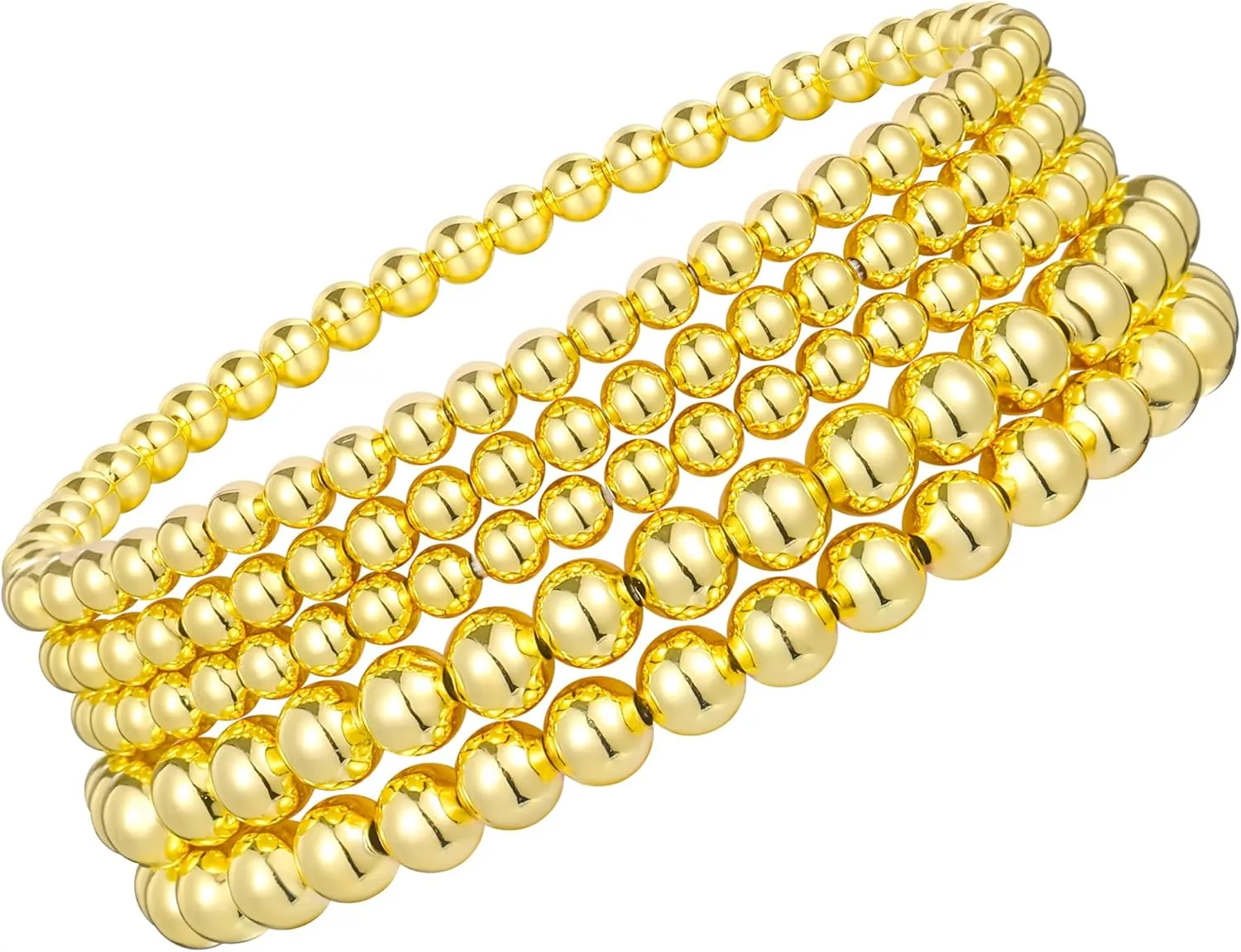 Oveta Gold Beaded Bracelets 18K Gold/Silver Plated Stackable Bracelets for Women Non Tarnish Stretch Bracelets Set